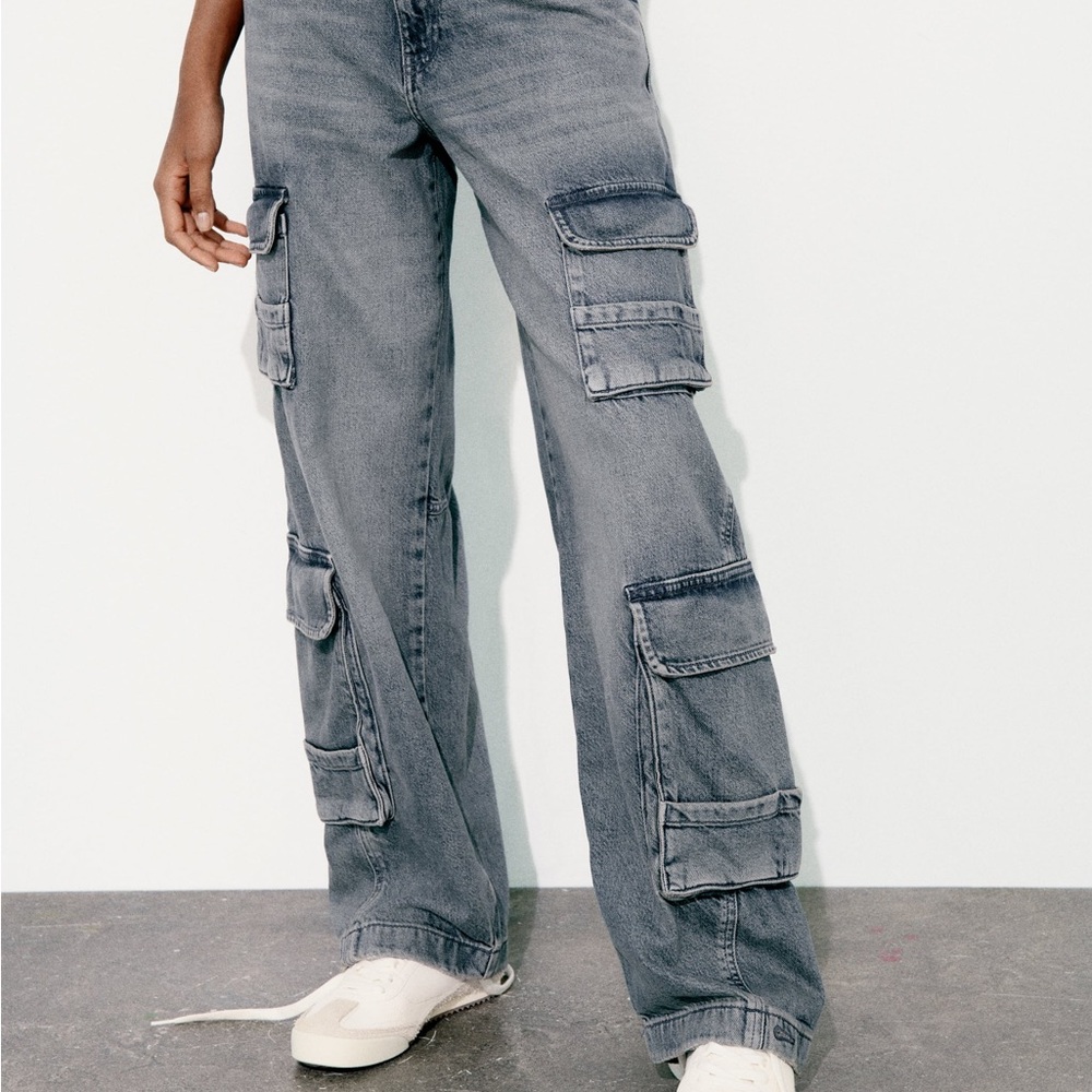 zara women mid rise trafaluc trf baggy cargo mid rise with pockets